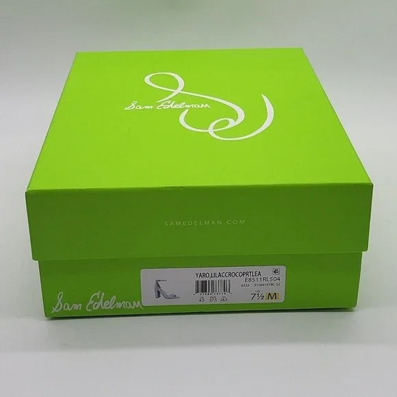 784- Sam Edelman Yaro Lilac Croc Embossed Leather Block Heel Sandals 7.5 M NWT - Picture 11 of 12